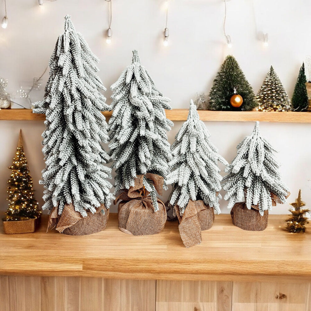 Snow Flocked Artificial Christmas Trees Realistic Mini Holiday Home Decor