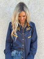 Prodigal Blues Pearl Snap Blouse