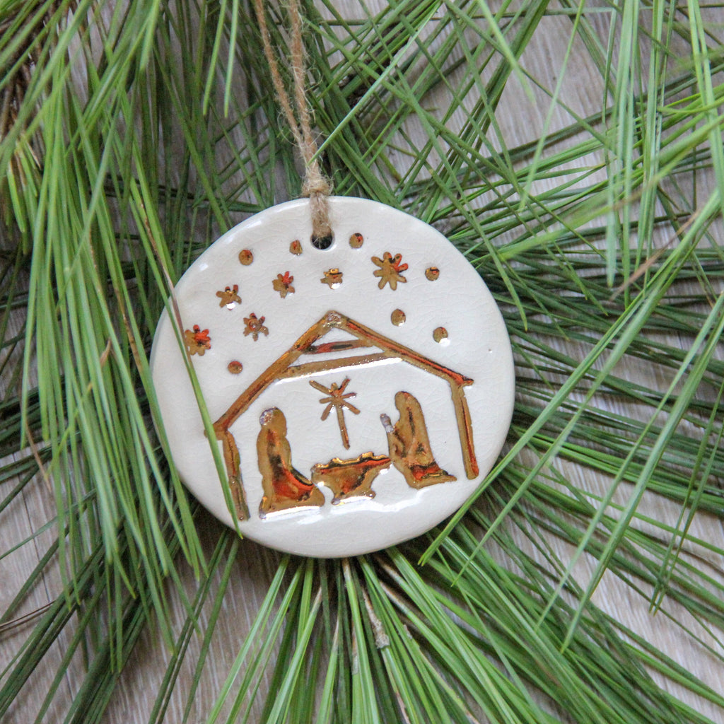 Gold Leaf Nativity Ornament