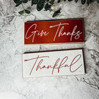 Give Thanks Rustic Wall Sign Set 10x4x1 Inch, Rust Background White Script, Single Or 2-Pack