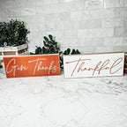 Give Thanks Rustic Wall Sign Set 10x4x1 Inch, Rust Background White Script, Single Or 2-Pack