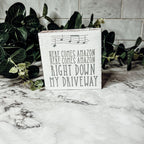 Here Comes Amazon Sign Wooden Block Porch Decor Funny Delivery Gift Home Accent Sign