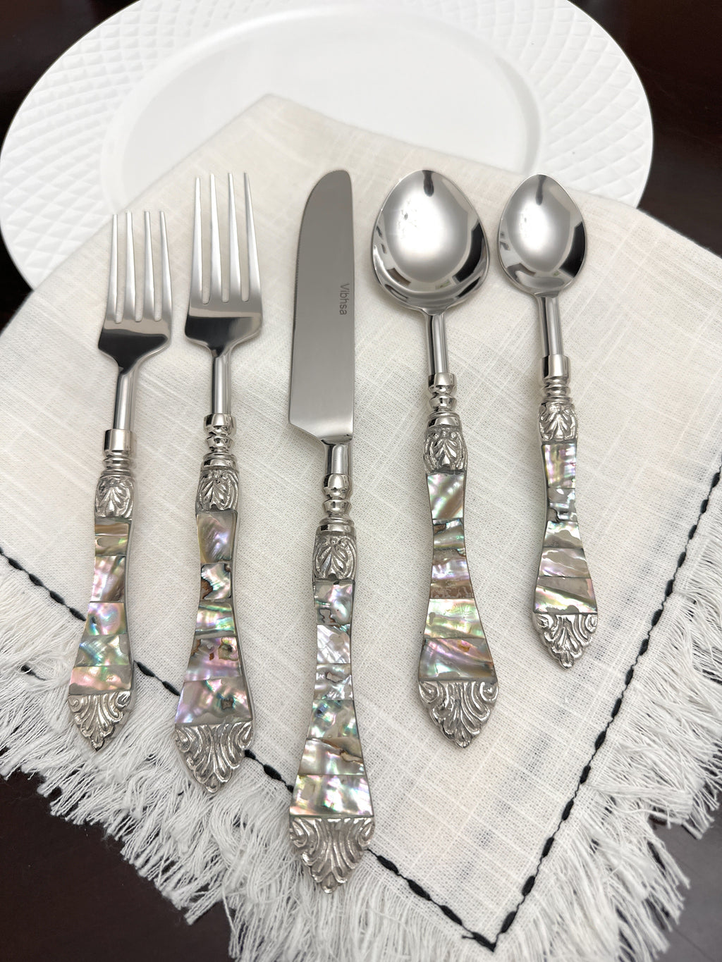 Vibhsa Stainless Steel Flatware set of 20 with Seawork Handle