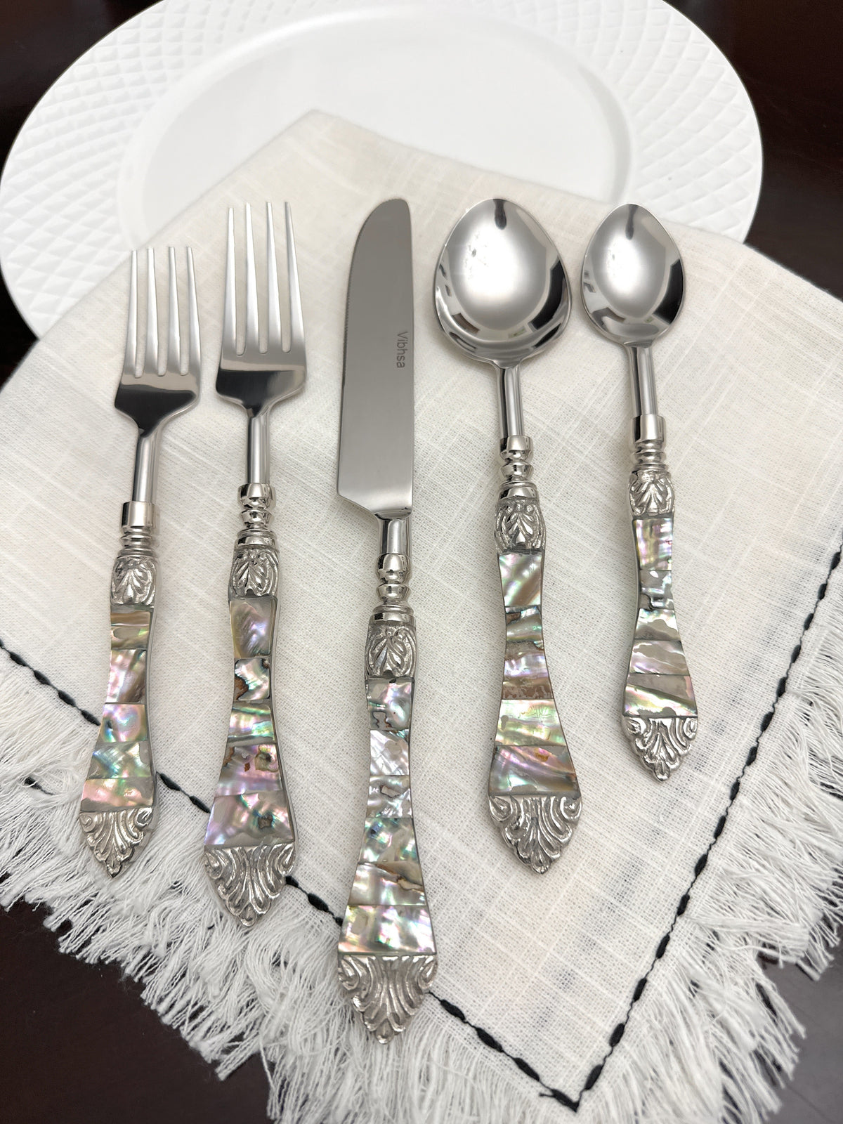 Vibhsa Stainless Steel Flatware set of 20 with Seawork Handle