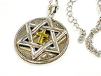 Sterling silver messianic star of david necklace with gold inlayed gold cross at the center crucifix seal of solomon