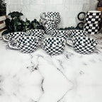 Small Black White Checkered Mug Retro Hand Painted Glossy Ceramic Dishwasher Microwave Safe