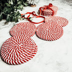 Black Braided Coaster Set 4-Pack Candy Cane Stripe Coasters Table Protectors