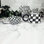 Small Black White Checkered Mug Retro Hand Painted Glossy Ceramic Dishwasher Microwave Safe