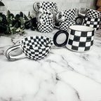Small Black White Checkered Mug Retro Hand Painted Glossy Ceramic Dishwasher Microwave Safe