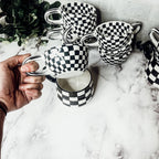 Small Black White Checkered Mug Retro Hand Painted Glossy Ceramic Dishwasher Microwave Safe