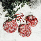 Black Braided Coaster Set 4-Pack Candy Cane Stripe Coasters Table Protectors