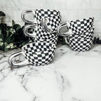 Small Black White Checkered Mug Retro Hand Painted Glossy Ceramic Dishwasher Microwave Safe