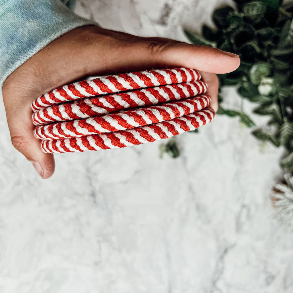 Black Braided Coaster Set 4-Pack Candy Cane Stripe Coasters Table Protectors