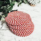 Black Braided Coaster Set 4-Pack Candy Cane Stripe Coasters Table Protectors