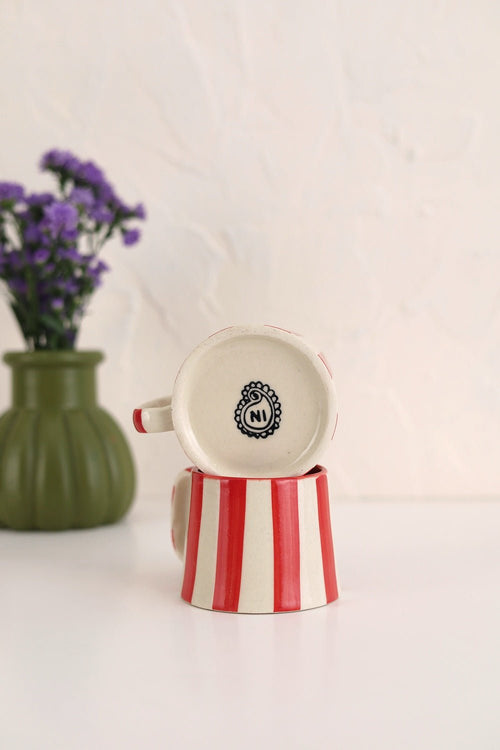 Ceramic Red Stripe Coffee cup - 220ml (SET OF 4) - Che Cose Belle