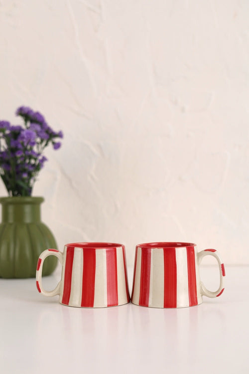 Ceramic Red Stripe Coffee cup - 220ml (SET OF 4) - Che Cose Belle
