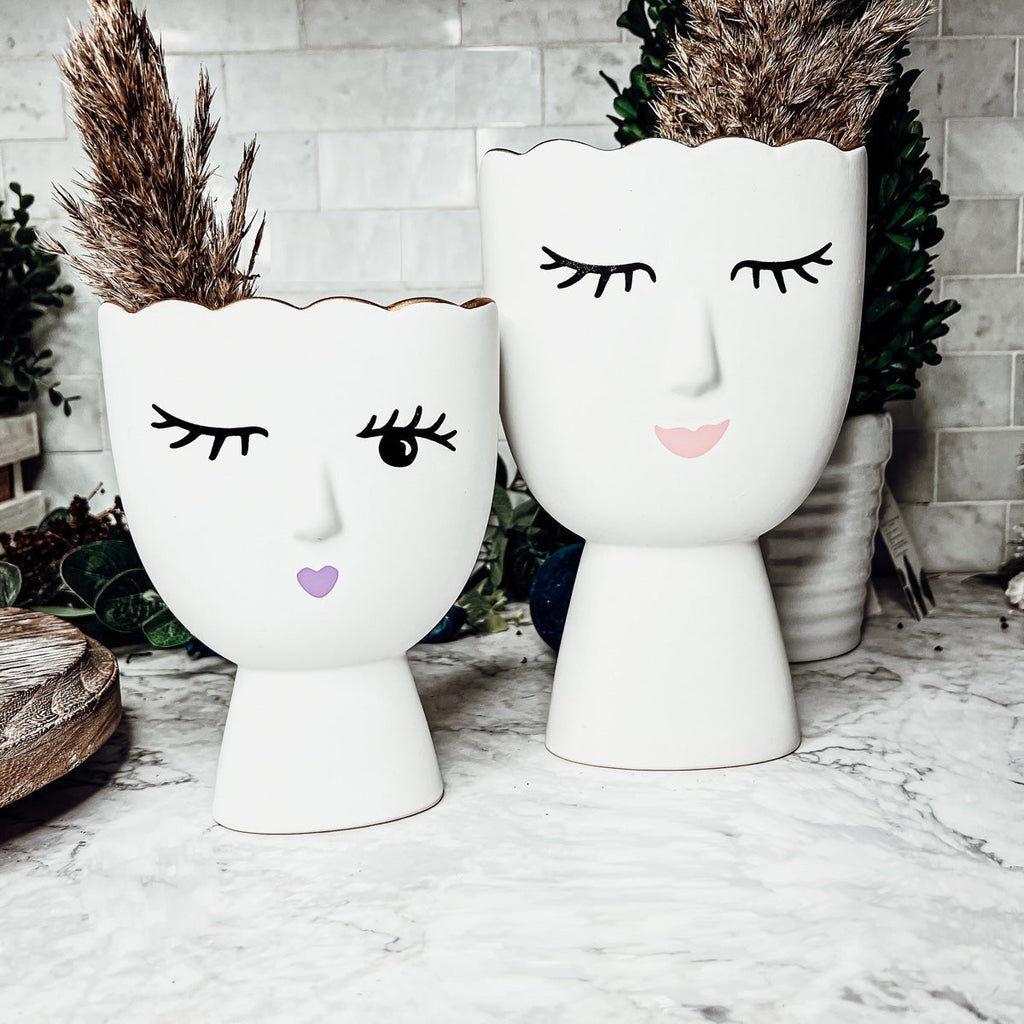 Coquette Porcelain Vases Set Of 2 Wink And Smile Ceramic Vases With Gold Trim Slim Vanity Decor