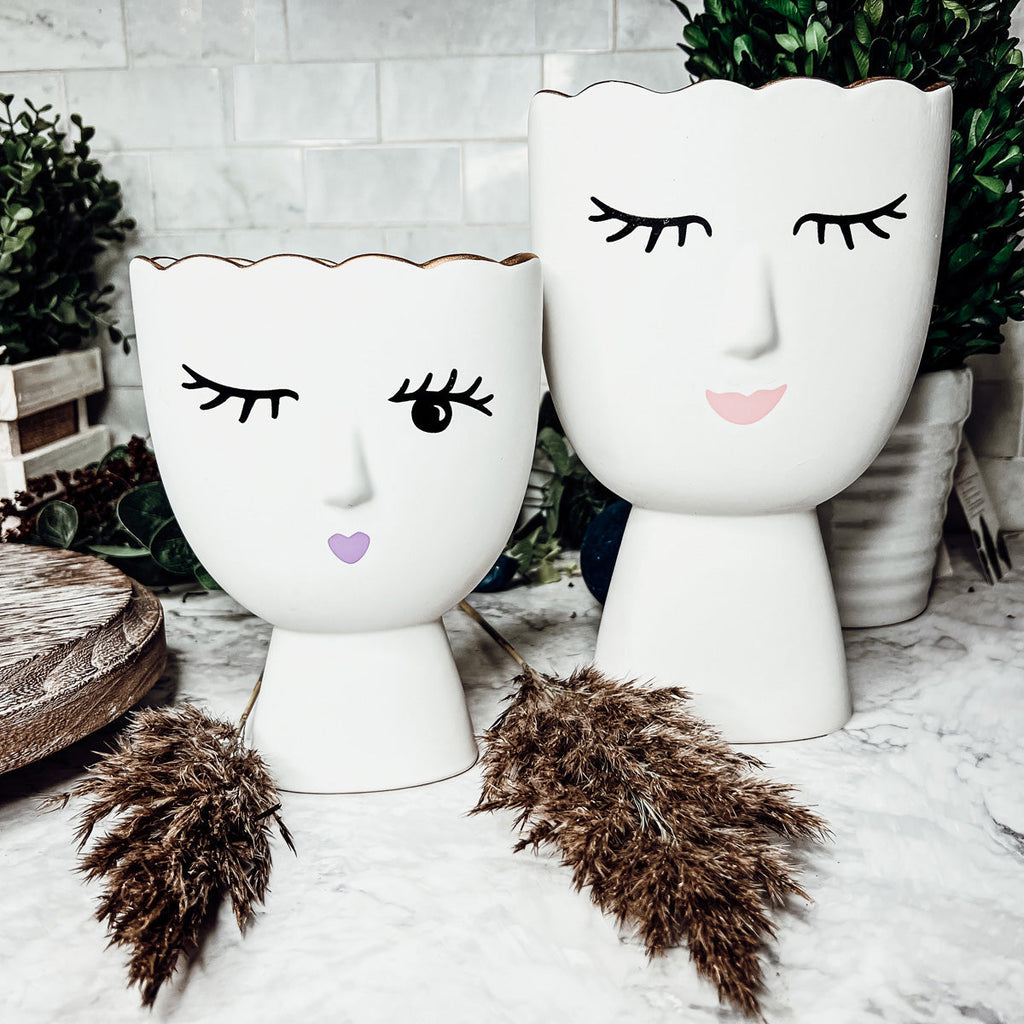 Coquette Porcelain Vases Set Of 2 Wink And Smile Ceramic Vases With Gold Trim Slim Vanity Decor