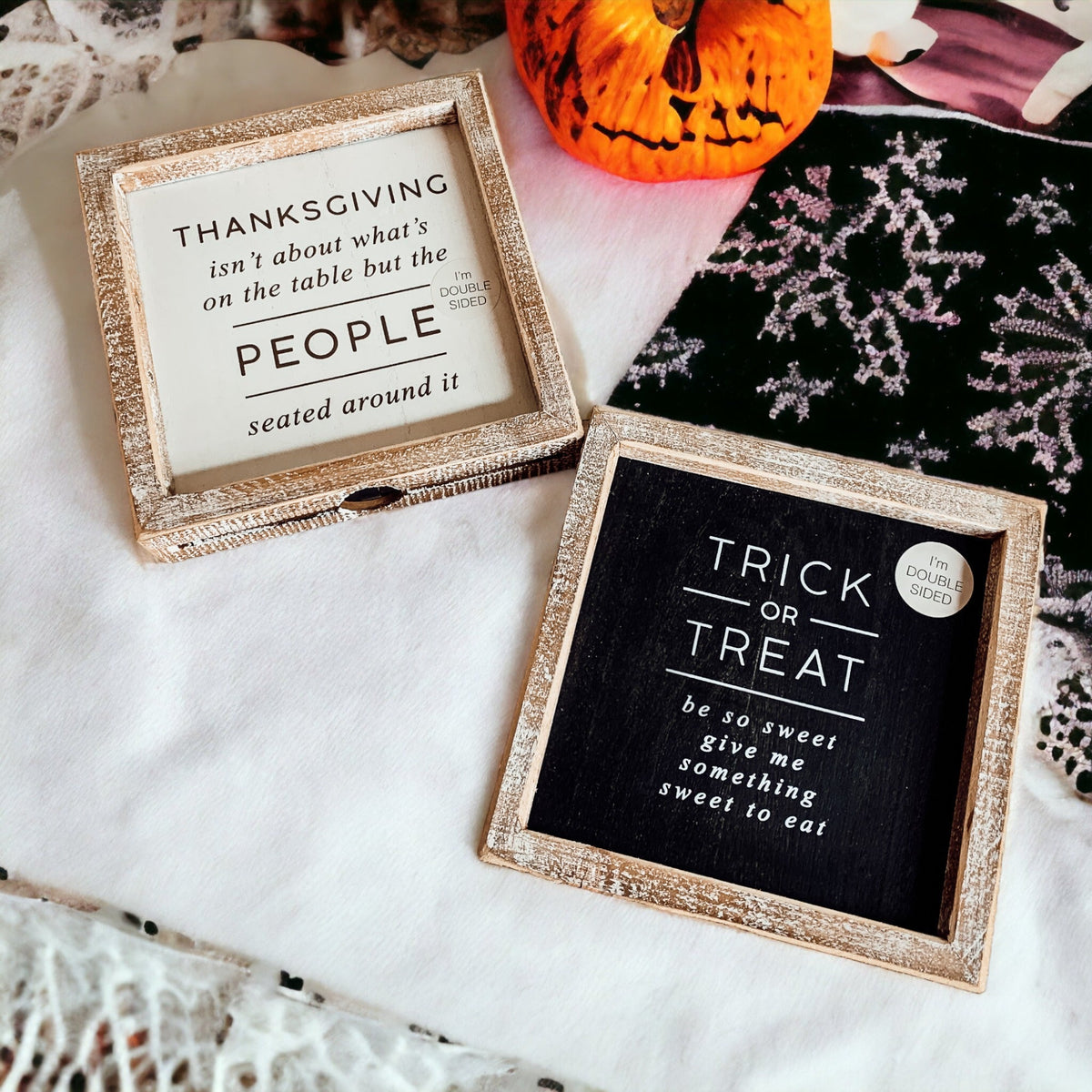 Double-Sided Halloween To Thanksgiving Reversible Porch Sign 2-in-1 Fall Decor