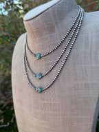 Handcrafted Sterling Silver & Pillow Turquoise 3mm Beaded Necklace