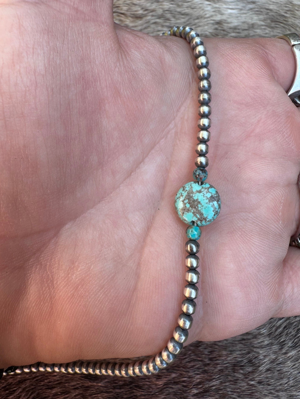 Handcrafted Sterling Silver & Pillow Turquoise 3mm Beaded Necklace