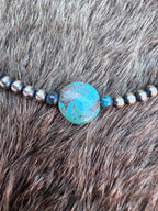 Handcrafted Sterling Silver & Pillow Turquoise 3mm Beaded Necklace