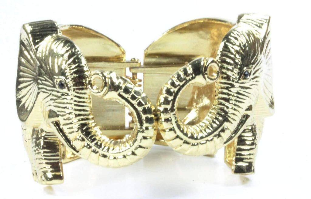 Brass Hinged Elephant Bangle With Red Blue Enamel Accent