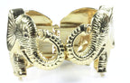 Brass Hinged Elephant Bangle With Red Blue Enamel Accent