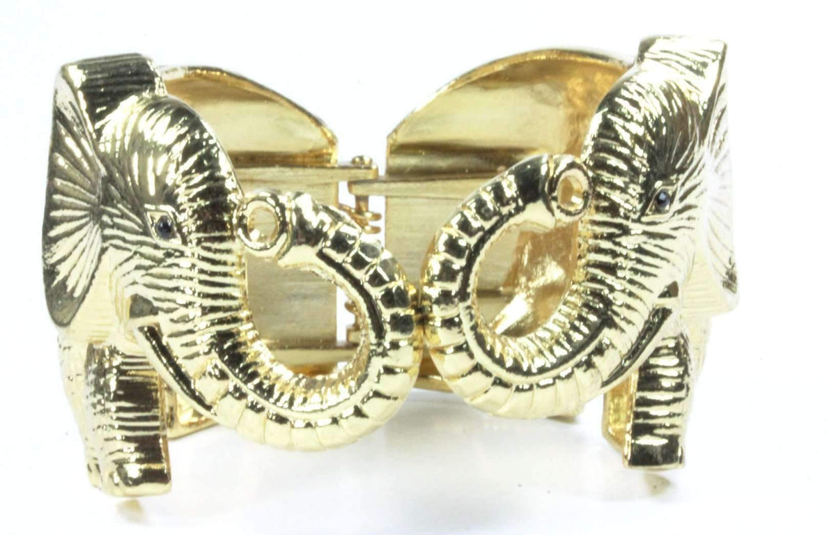 Brass Hinged Elephant Bangle With Red Blue Enamel Accent