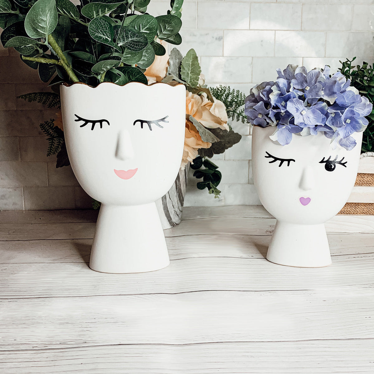 Coquette Porcelain Vases Set Of 2 Wink And Smile Ceramic Vases With Gold Trim Slim Vanity Decor