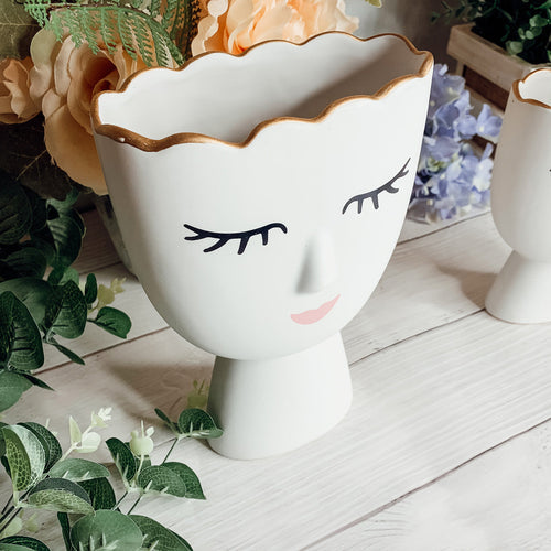 Coquette Porcelain Vases Set Of 2 Wink And Smile Ceramic Vases With Gold Trim Slim Vanity Decor