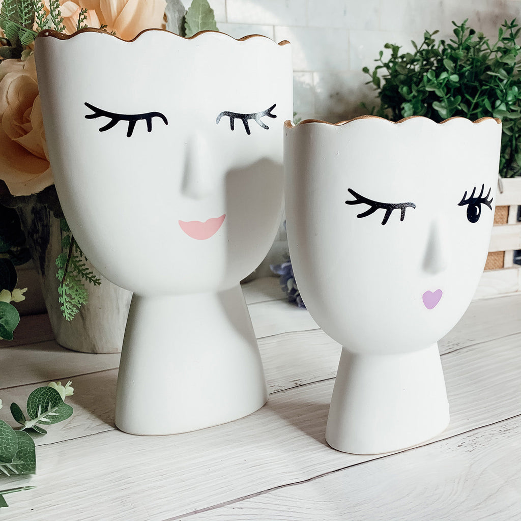 Coquette Porcelain Vases Set Of 2 Wink And Smile Ceramic Vases With Gold Trim Slim Vanity Decor