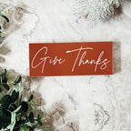 Give Thanks Rustic Wall Sign Set 10x4x1 Inch, Rust Background White Script, Single Or 2-Pack