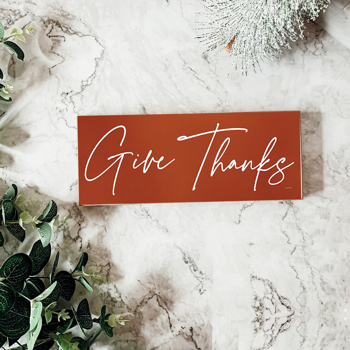 Give Thanks Rustic Wall Sign Set 10x4x1 Inch, Rust Background White Script, Single Or 2-Pack