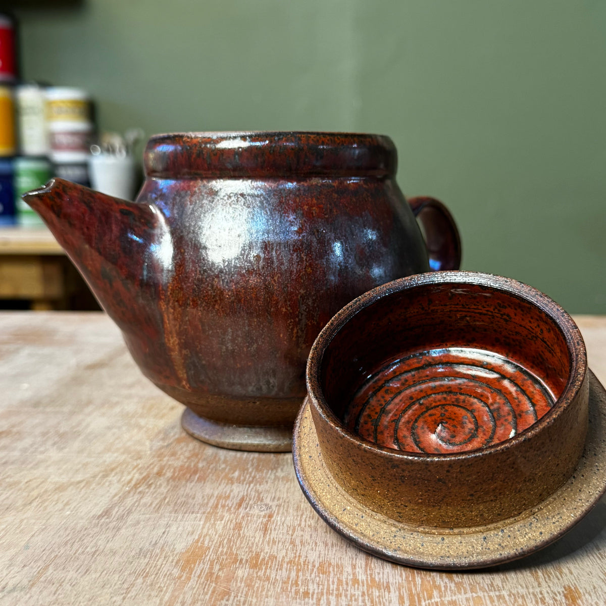 Handmade Copper Red Stoneware Teapot | Wheel-Thrown Ceramic Teapot