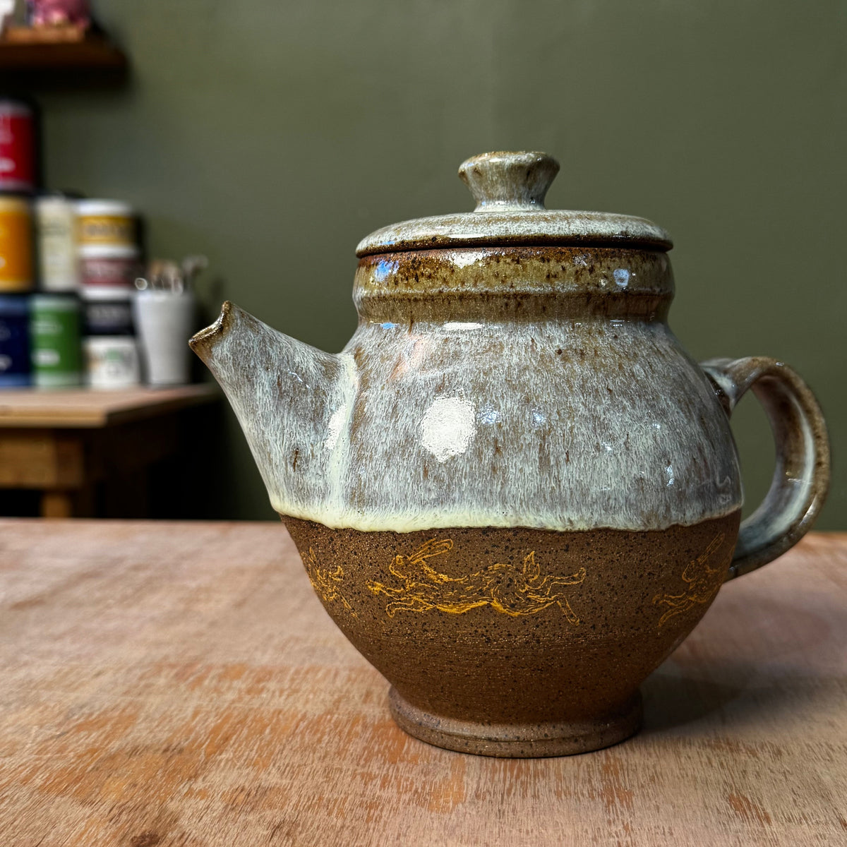 Handmade Yellow Rabbits Stoneware Teapot | Wheel-Thrown Ceramic Teapot