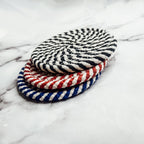 Black Braided Coaster Set 4-Pack Candy Cane Stripe Coasters Table Protectors
