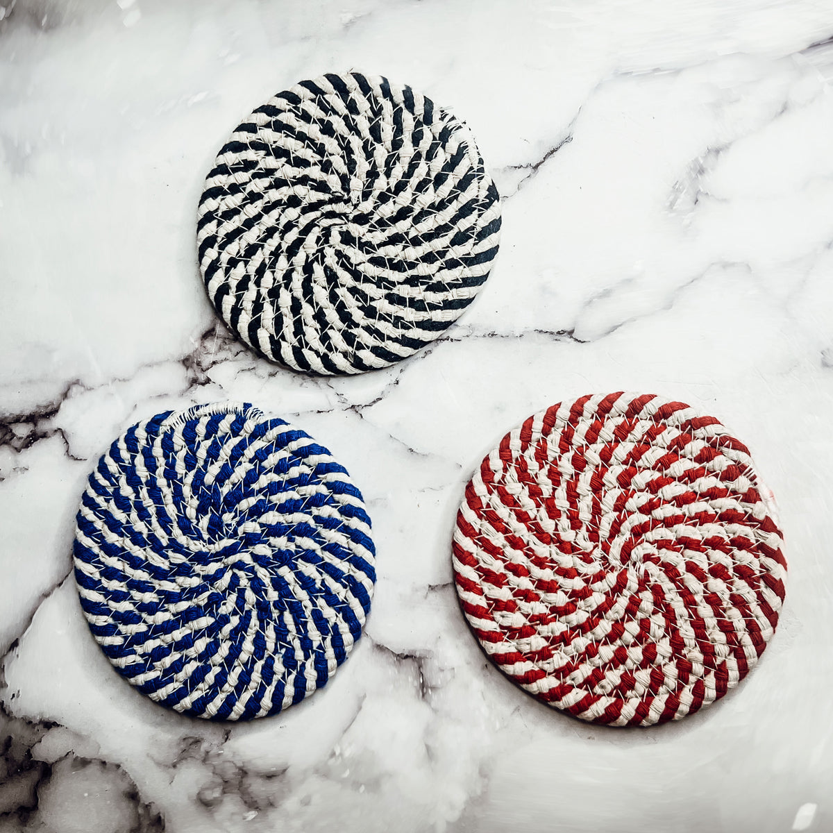Black Braided Coaster Set 4-Pack Candy Cane Stripe Coasters Table Protectors