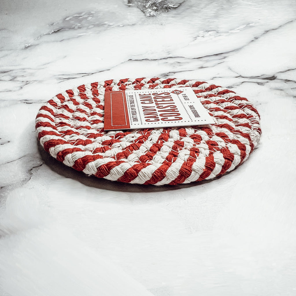Black Braided Coaster Set 4-Pack Candy Cane Stripe Coasters Table Protectors