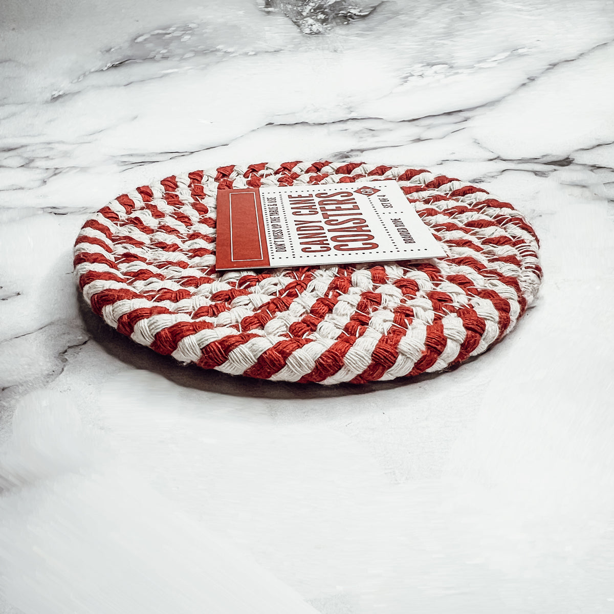 Black Braided Coaster Set 4-Pack Candy Cane Stripe Coasters Table Protectors