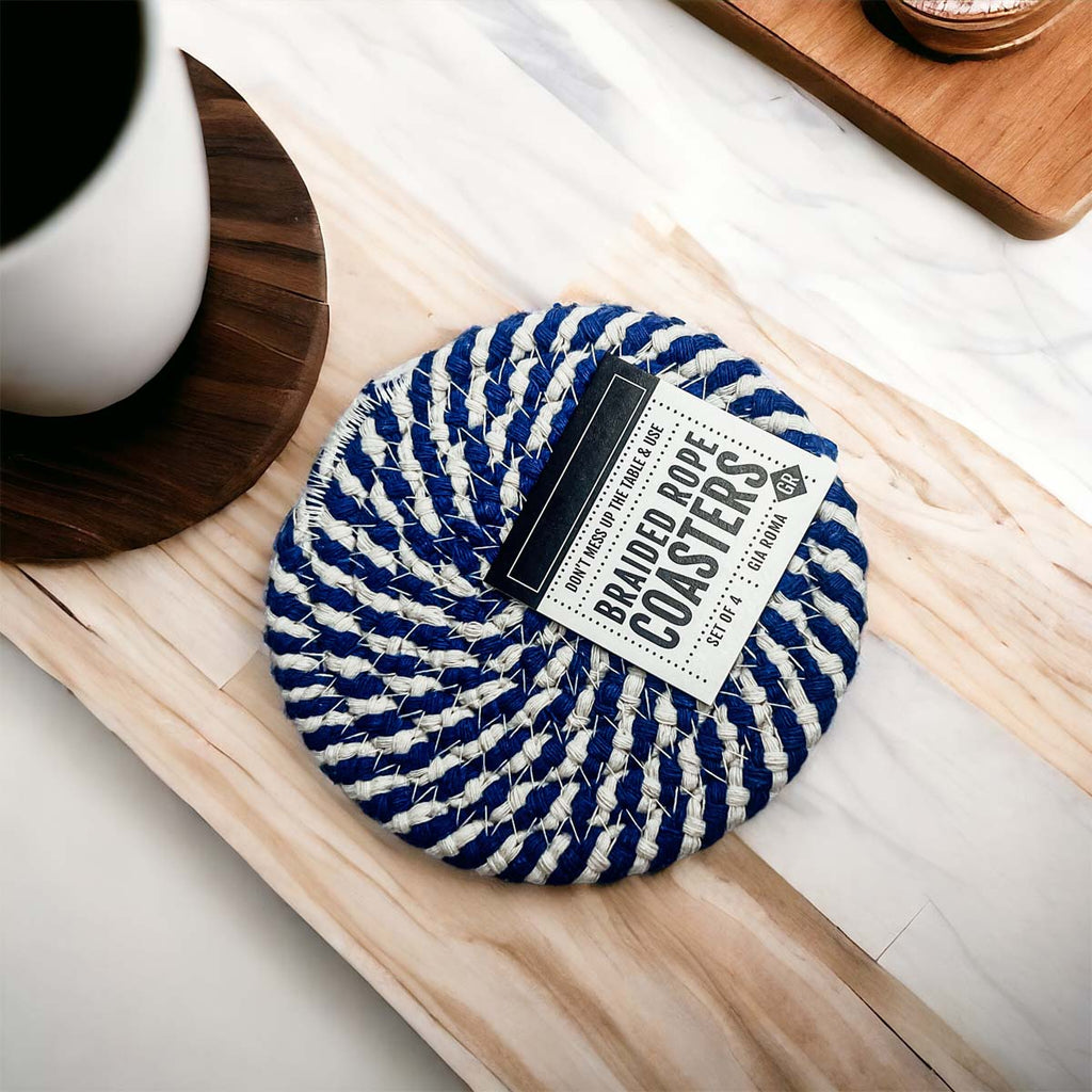 Black Braided Coaster Set 4-Pack Candy Cane Stripe Coasters Table Protectors
