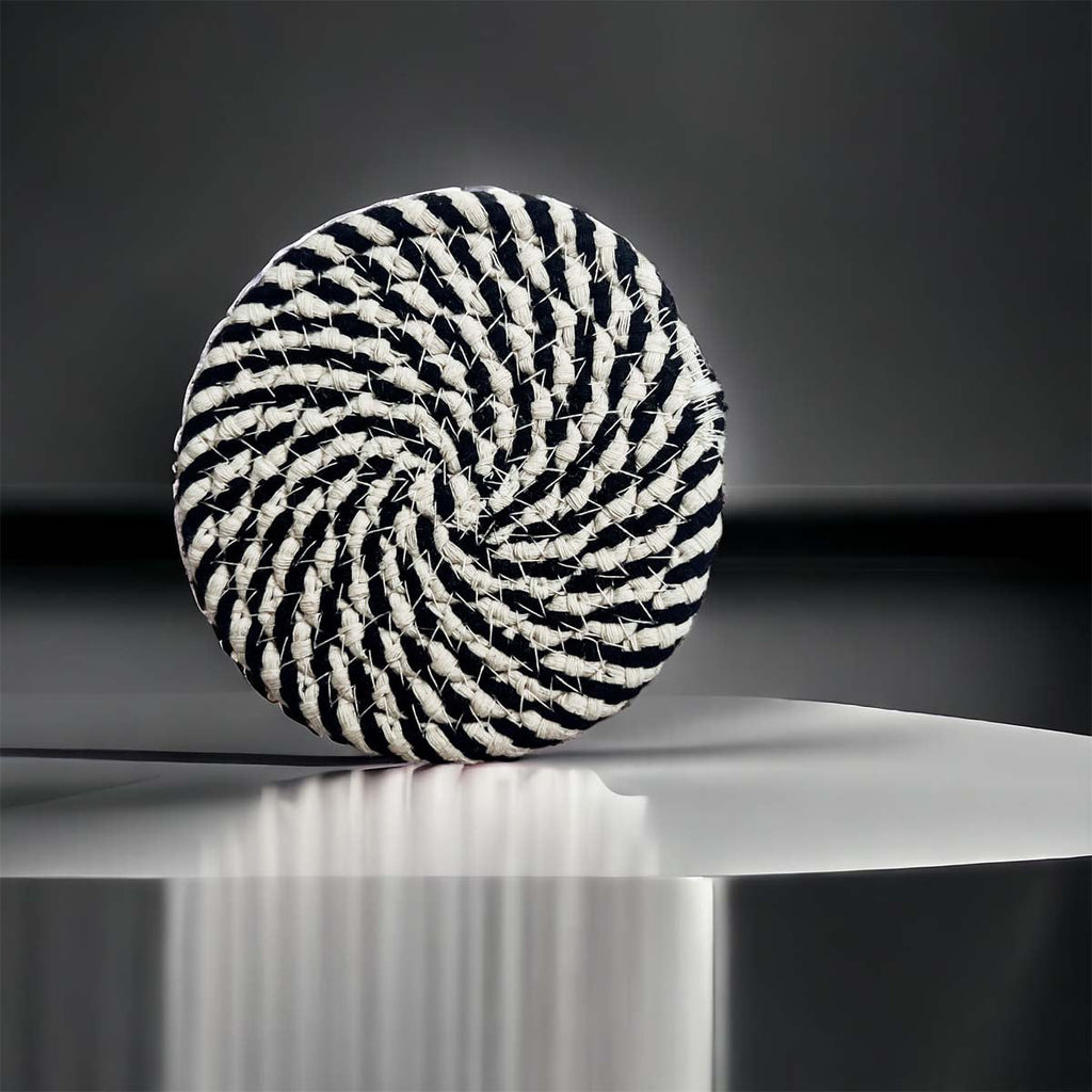 Black Braided Coaster Set 4-Pack Candy Cane Stripe Coasters Table Protectors