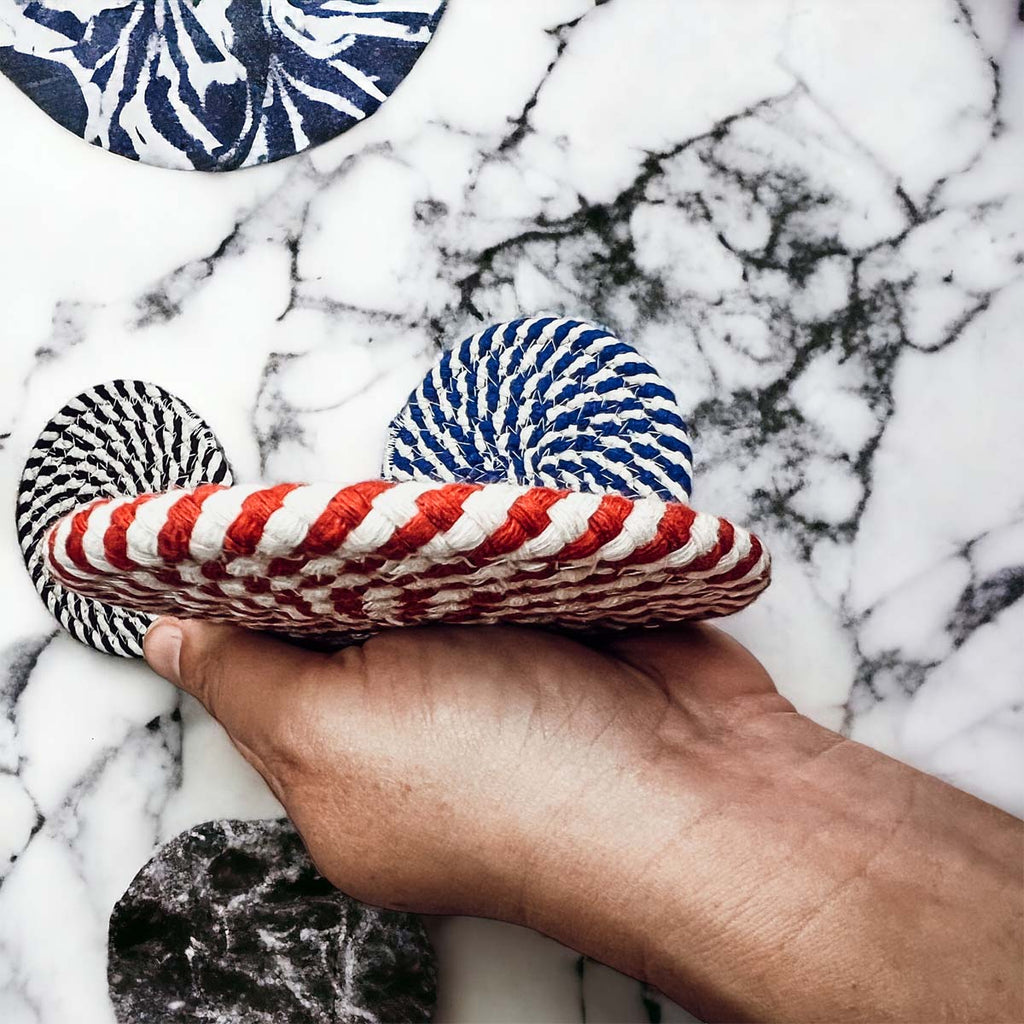 Black Braided Coaster Set 4-Pack Candy Cane Stripe Coasters Table Protectors