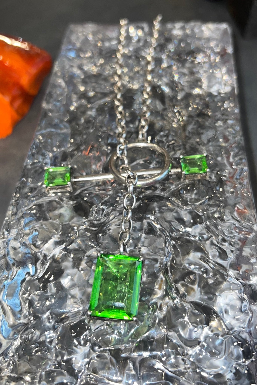 Calling Card Toggle Necklace in Green Envy (Silver)