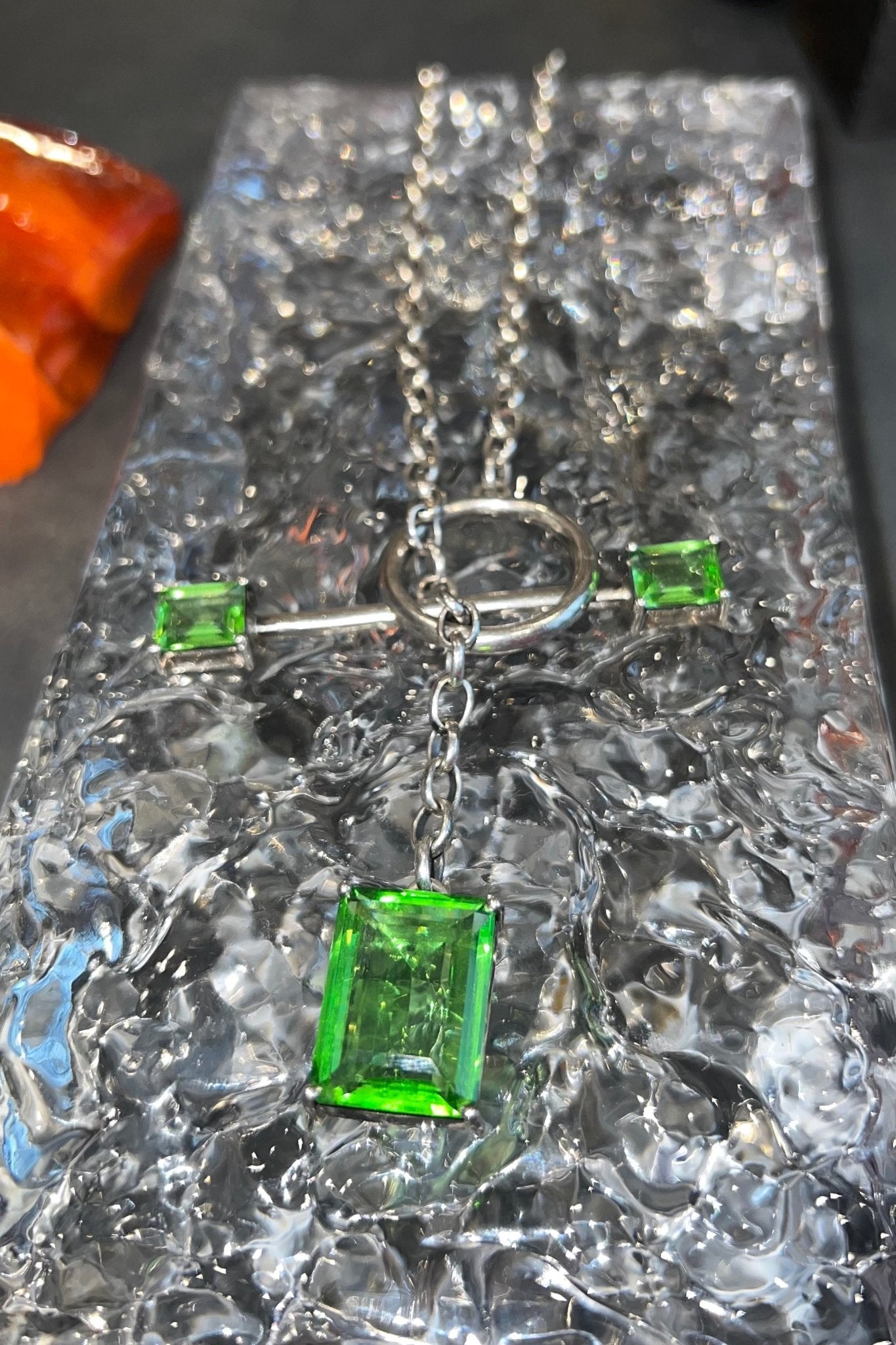 Calling Card Toggle Necklace in Green Envy (Silver)