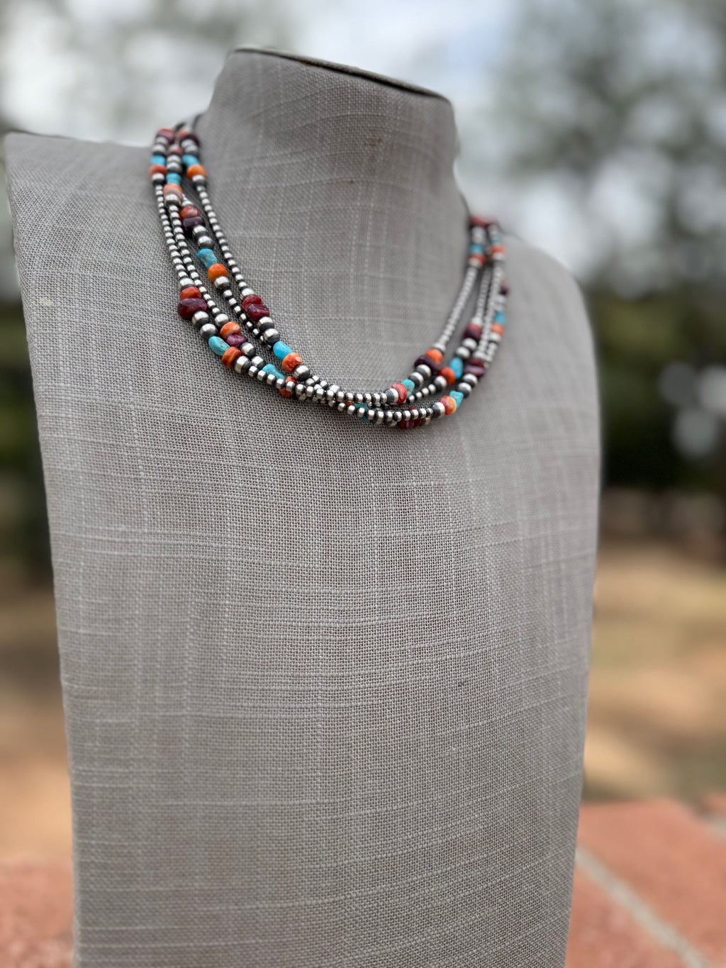 Handcrafted Multi Stone & Sterling Silver 3-5mm Beaded Necklace 18"