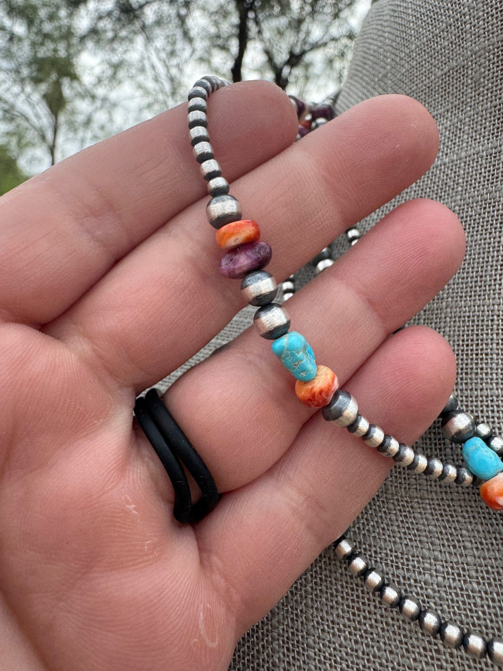 Handcrafted Multi Stone & Sterling Silver 3-5mm Beaded Necklace 18"