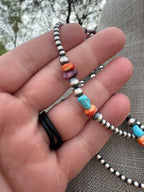 Handcrafted Multi Stone & Sterling Silver 3-5mm Beaded Necklace 18"