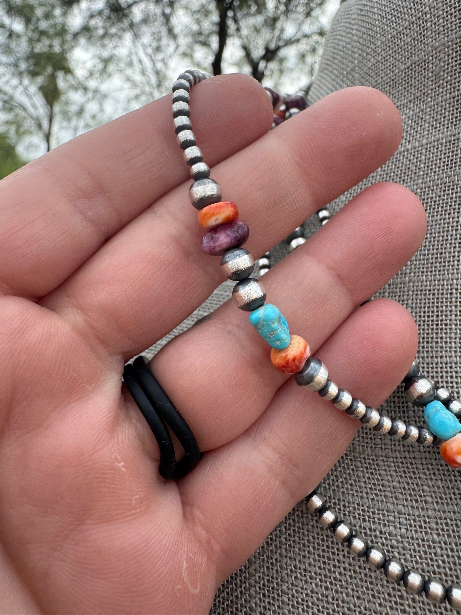 Handcrafted Multi Stone & Sterling Silver 3-5mm Beaded Necklace 18"