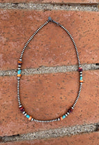 Handcrafted Multi Stone & Sterling Silver 3-5mm Beaded Necklace 18"